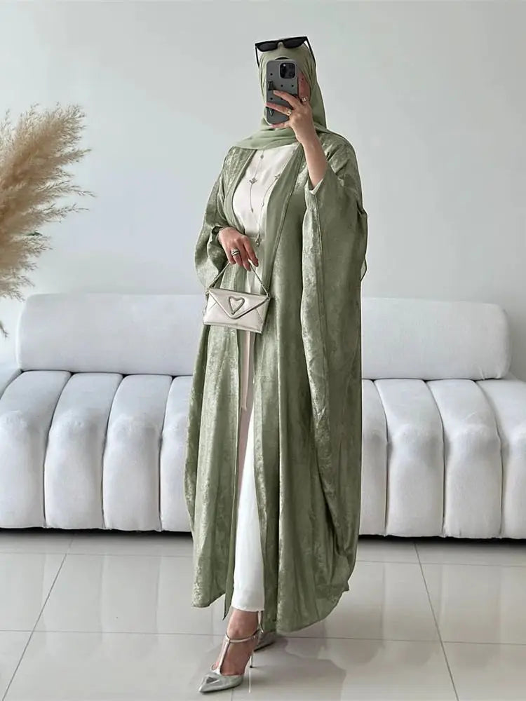 Eid Satin Batwing Kimono Abaya Dubai Luxury Kaftan Islam Muslim Modest Dress for Women Kebaya Caftan Marocain Femme Musulmane