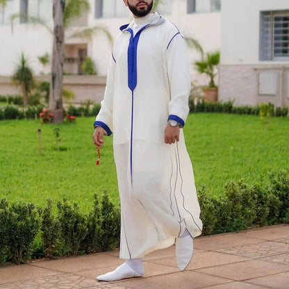 New 2025 Islamic Clothing Men Robe Kaftan Muslim Man Moroccan Casual Long Dress Arabic Striped Robe Middle East National Costume