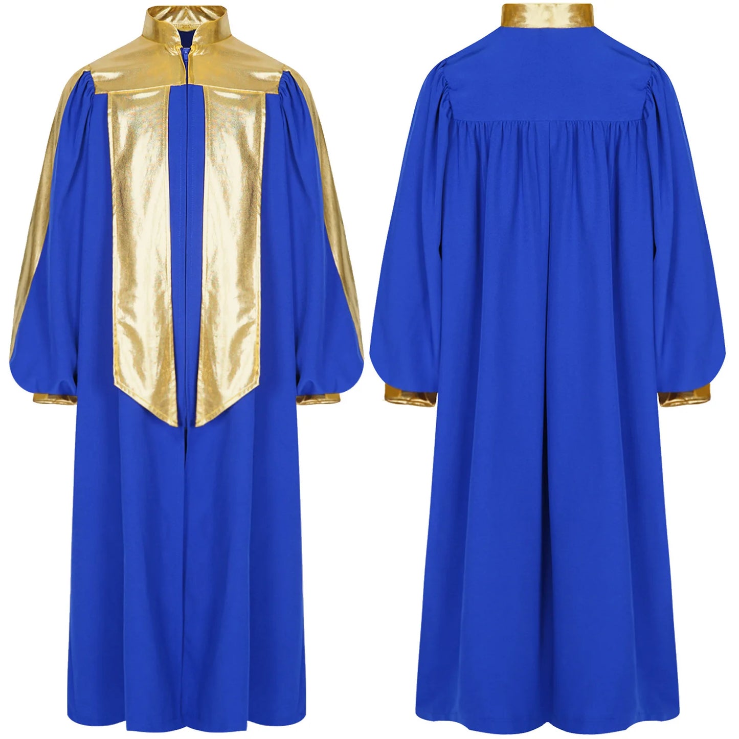 Deluxe Choir Robe For Church Boys Girls Long Sleeve Metallic Contrast Zipper Worship Dance Stained Glass Robe Muslim Arabic Thob