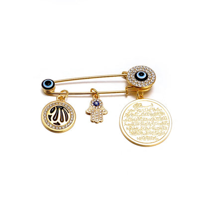 Exquisite Shiny Zircon Islamic Muslim Allah Brooch Arabian Religious Evil Eye Brooch Men Women Popular Clothing Matching Gifts