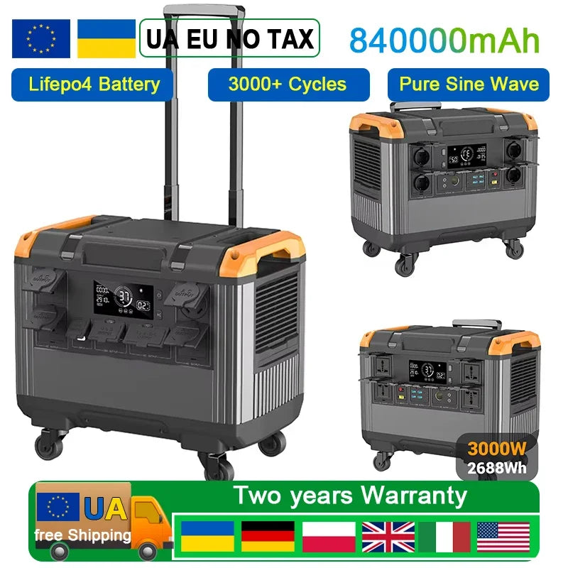Power Stations 3000W 2688Wh Support Outdoor Camping Solar Generator Ac Home Generator 2000W 1000W Lifepo4 Battery UPS Function