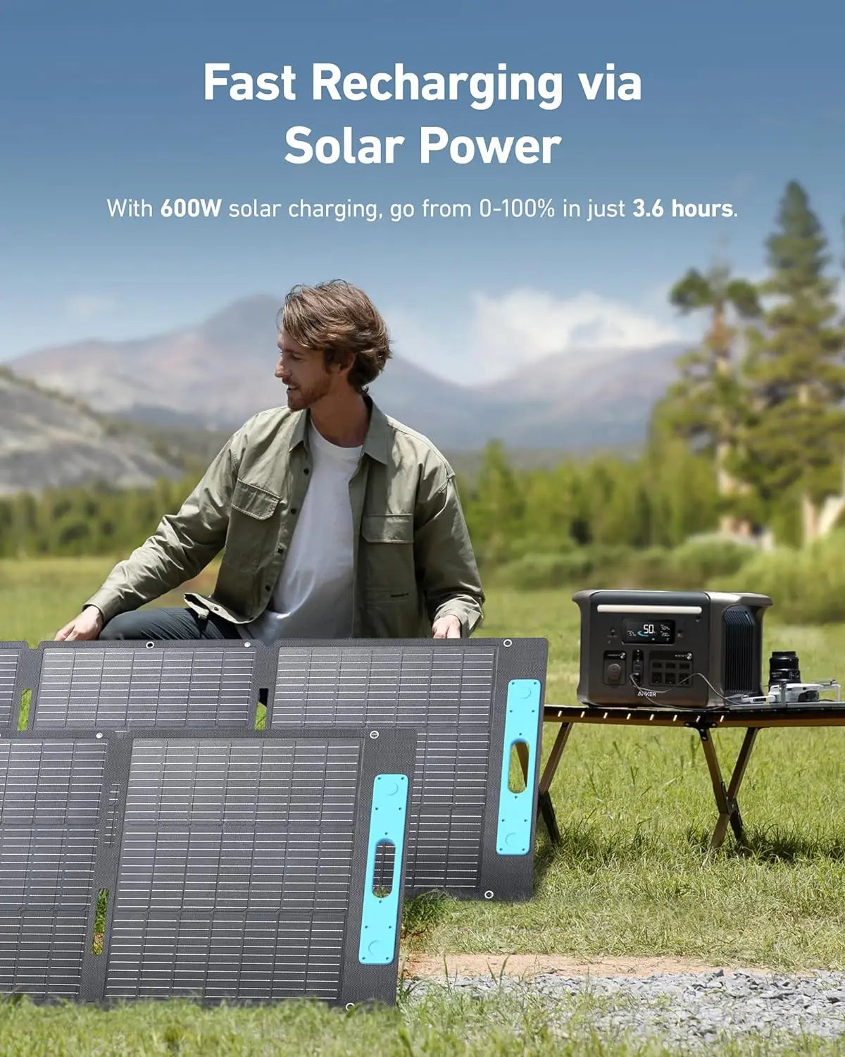 Portable Power Station PowerHouse Solar Generator with Solar Panel LiFePO4  AC Outlets LED Light for Outdoor Camping