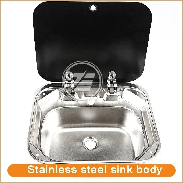 Caravan Camping Stainless Steel Hand Wash Basin with Tempered Glass Lid Camping Accessories Caravan Stainless Steel Lidded Sinks