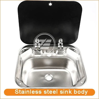 Caravan Camping Stainless Steel Hand Wash Basin with Tempered Glass Lid Camping Accessories Caravan Stainless Steel Lidded Sinks
