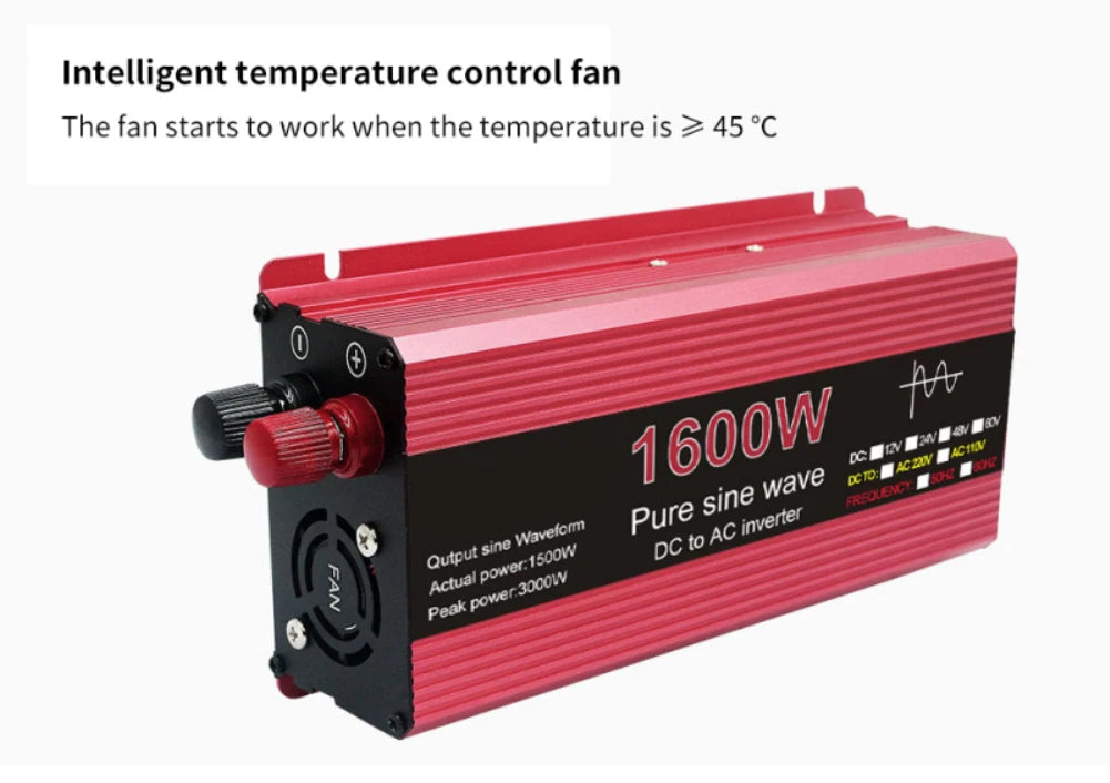 Pure Sine Wave Inverter DC 12V/24V To AC 110V/220V 1000W 1600W 2000W 2200W Portable Power Bank Converter Solar Inverter