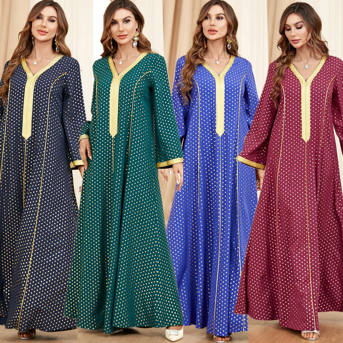 Abaya Muslim Maxi Long Sleeve Dress With Cap Women Diamond Arab Dubai Islamic Clothing Autumn New Loose Casual Turkey Robe
