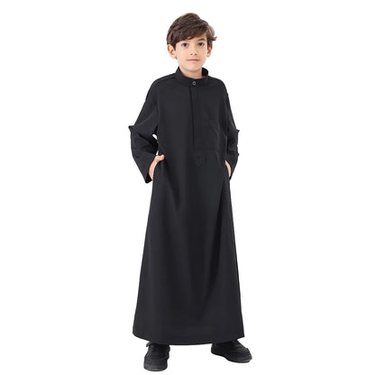 Muslim Saudi Kids Boys Dishdasha Long Sleeve Robe Thobe Dubai Islamic Abaya Middle East Arab Clothing Child Dress Kaftan Caftans