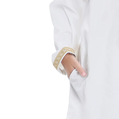 2025 Muslim Children Robe 2pc Set Long Sleeve Embroidery Dress Shirt+Pants Boys Fashion Abaya Kaftan Thobe Kids Islamic Clothing