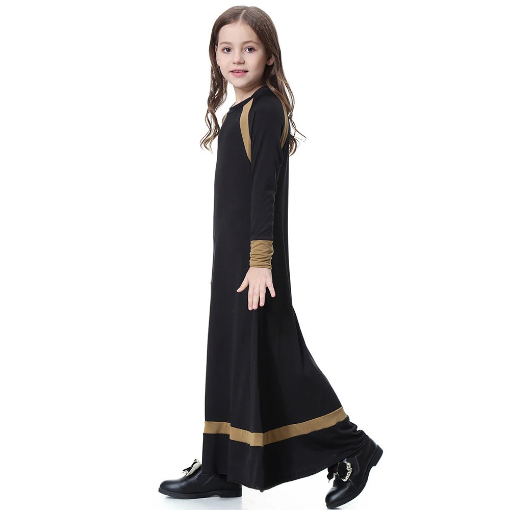 New Middle East Arab Dubai Children Ramadan Kaftan Robe Girls Long Sleeve Dress Kids Muslim Abaya Dress Islamic Party Clothing