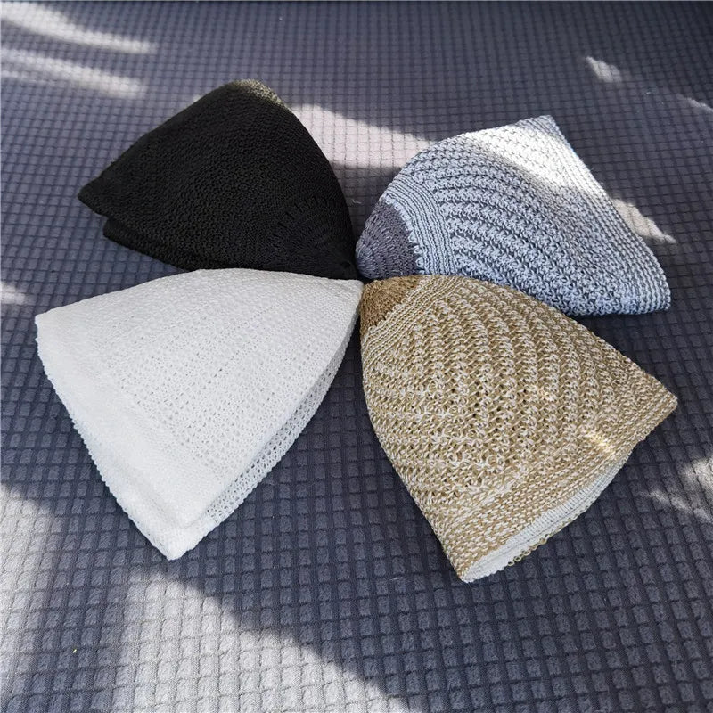 Islamic Hat Clothing Mesh Muslim Hat for Prayer  for Men Worship Hat Kufi Knitted Cap Solid Color Saudi Arabic  Hat
