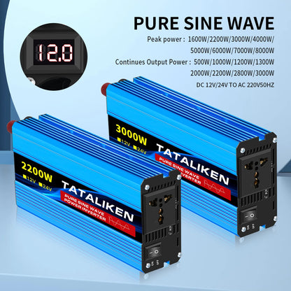 Pure Sine Wave Inverter 1000W-4000W DC 12V/24V to AC 220V 50hz Power Inverter Charger  Adapter Universal Socket