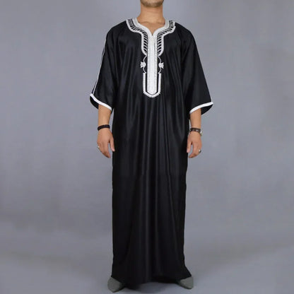 New 2025 Islamic Clothing Men Robe Kaftan Muslim Man Moroccan Casual Long Dress Arabic Striped Robe Middle East National Costume