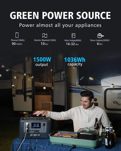 Portable Power Station X1500 1036Wh LiFePO4 (LFP) Battery 1500W(Peak 3000W) Solar Generator Solar Panel Optional for Outdoor