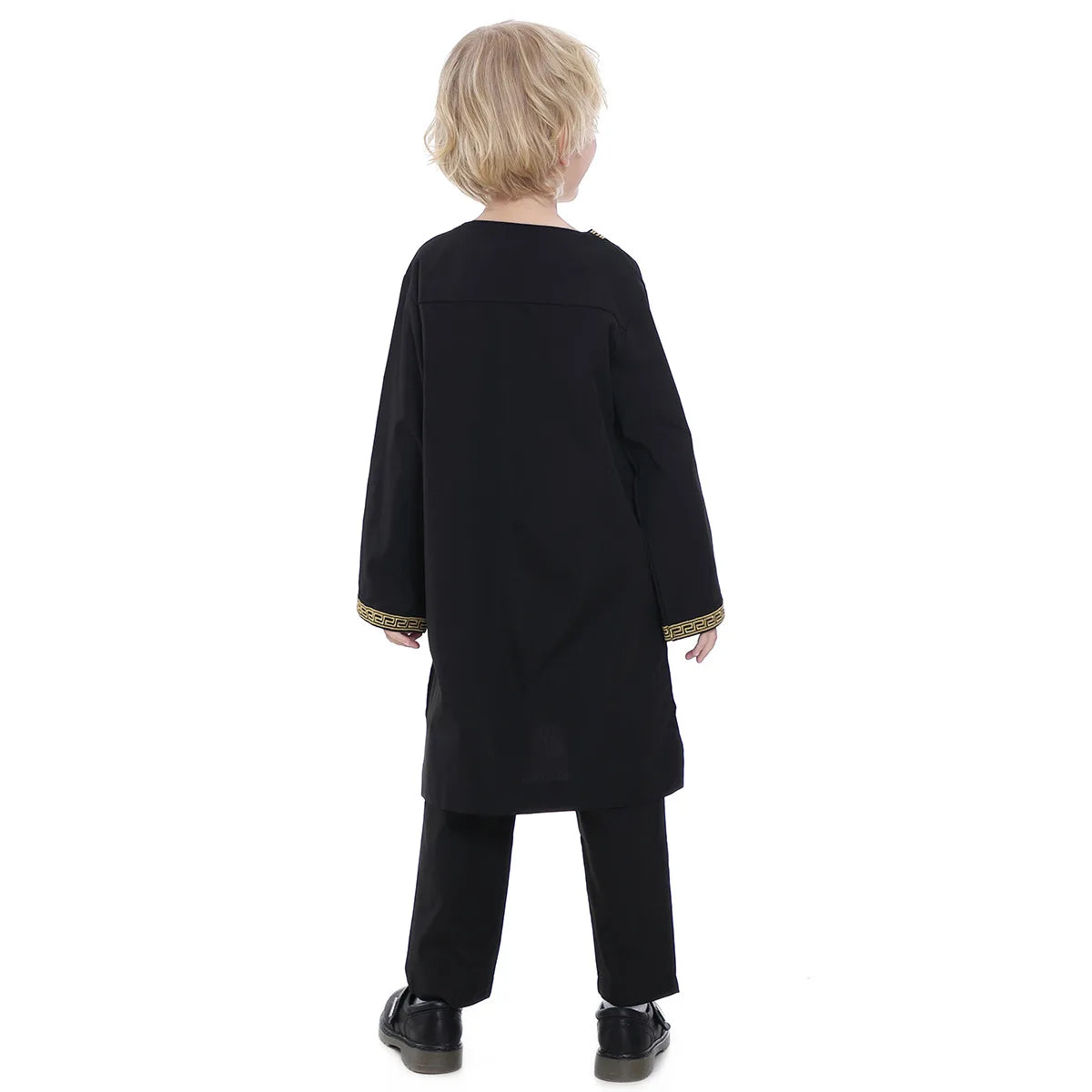 2025 Muslim Children Robe 2pc Set Long Sleeve Embroidery Dress Shirt+Pants Boys Fashion Abaya Kaftan Thobe Kids Islamic Clothing