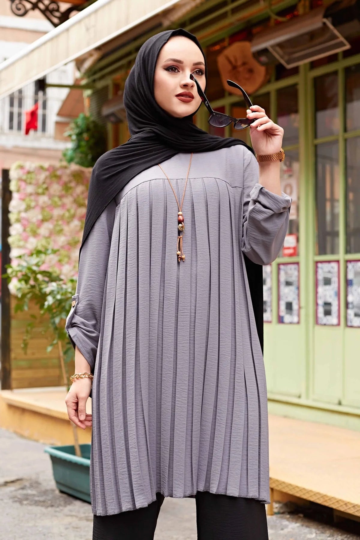 Pleated Girl's Blouse Shirt Adjustable Sleeve Women Top Islamism Blouses for Muslim Women Many Colors Muslim Fashion Women
