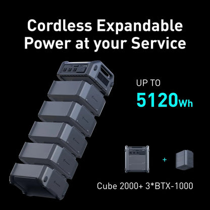 Portable Power Station Cube 2000 2200W AC Outlets 2048Wh LiFePO4 Battery Expandable Battery Capacity up to 5kWh Solar Generator