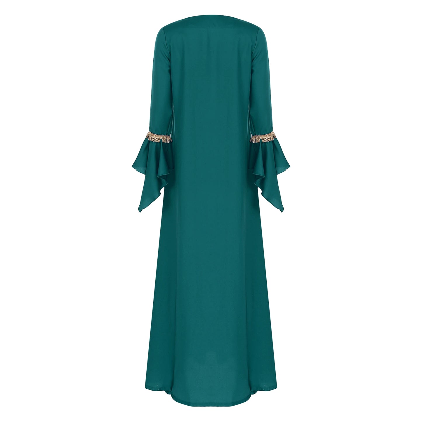 Elegant Womens Muslim Abaya Floor Length Robe V Neck Flared Sleeve Dress Halloween Witch Masquerade Gown Role Play Theme Party