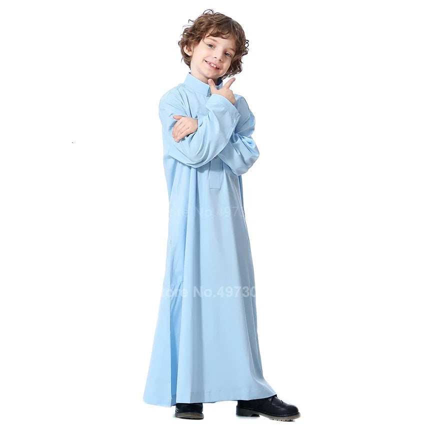 Muslim Robe Teenager Kids Saudi Arabia Pakistan Boy Thobe Middle East Full Sleeve Jubba Islamic Clothing Men Party Thobe Kaftan