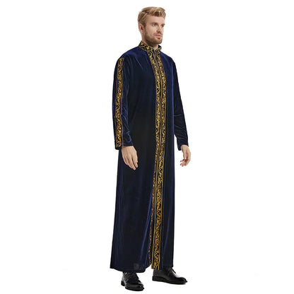 Ramadan Muslim Men Velvet Jubba Thobe Warm Kaftan Islam Clothing Eid Saudi Arabic Robe Thoub Thawb Dubai Abaya Dress Gown Abayas