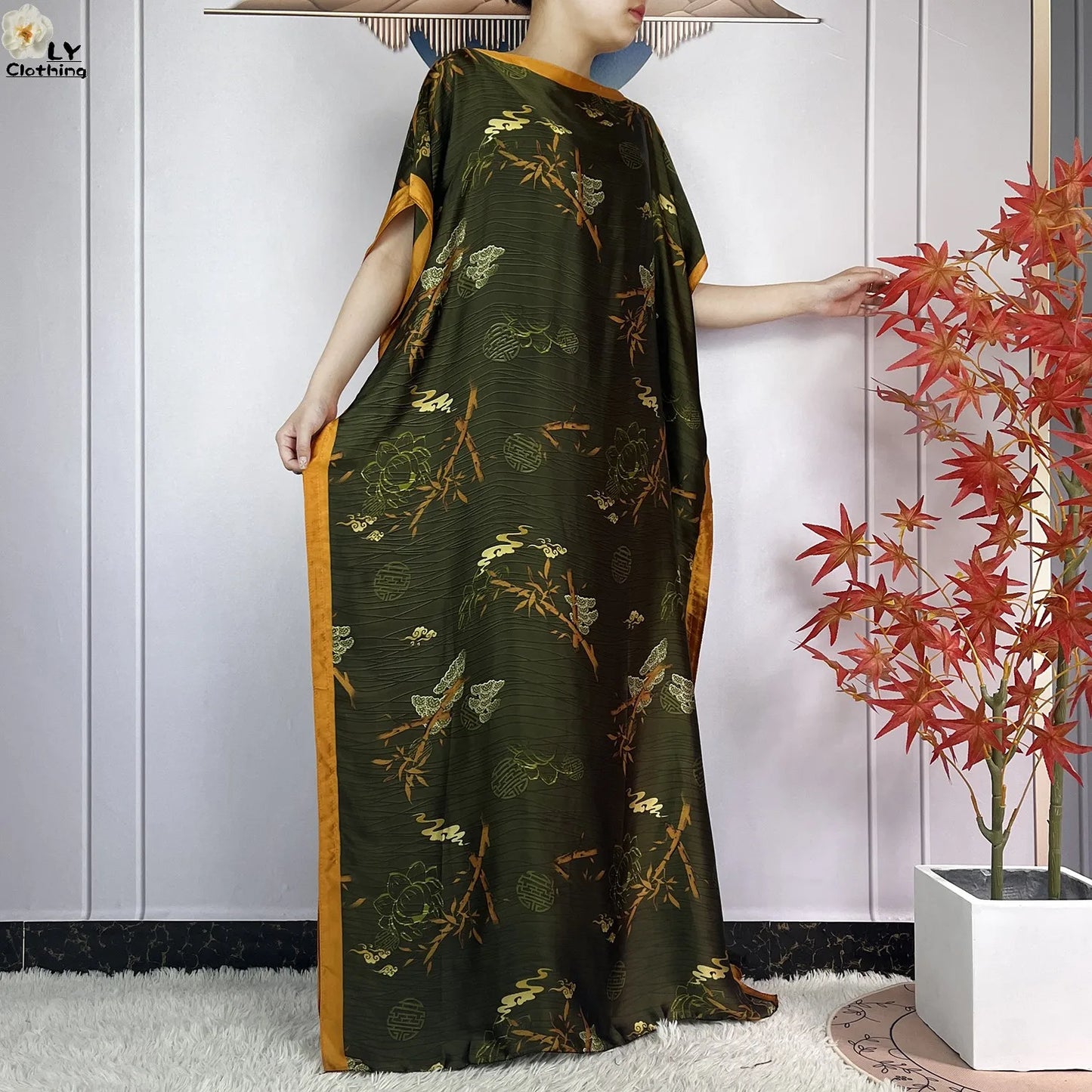 Muslim Abayas For Women 2023 New Fashion Printed Silk Soft Loose Femme Elegant Robe African Maxi Party Dresses With Belt Turban