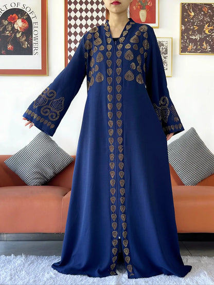 2024 Women Party Dress Chiffon Open Abaya Golden Stones Muslim Women Dress Islamic Clothing Cardigan Abaya Women Muslim Dress