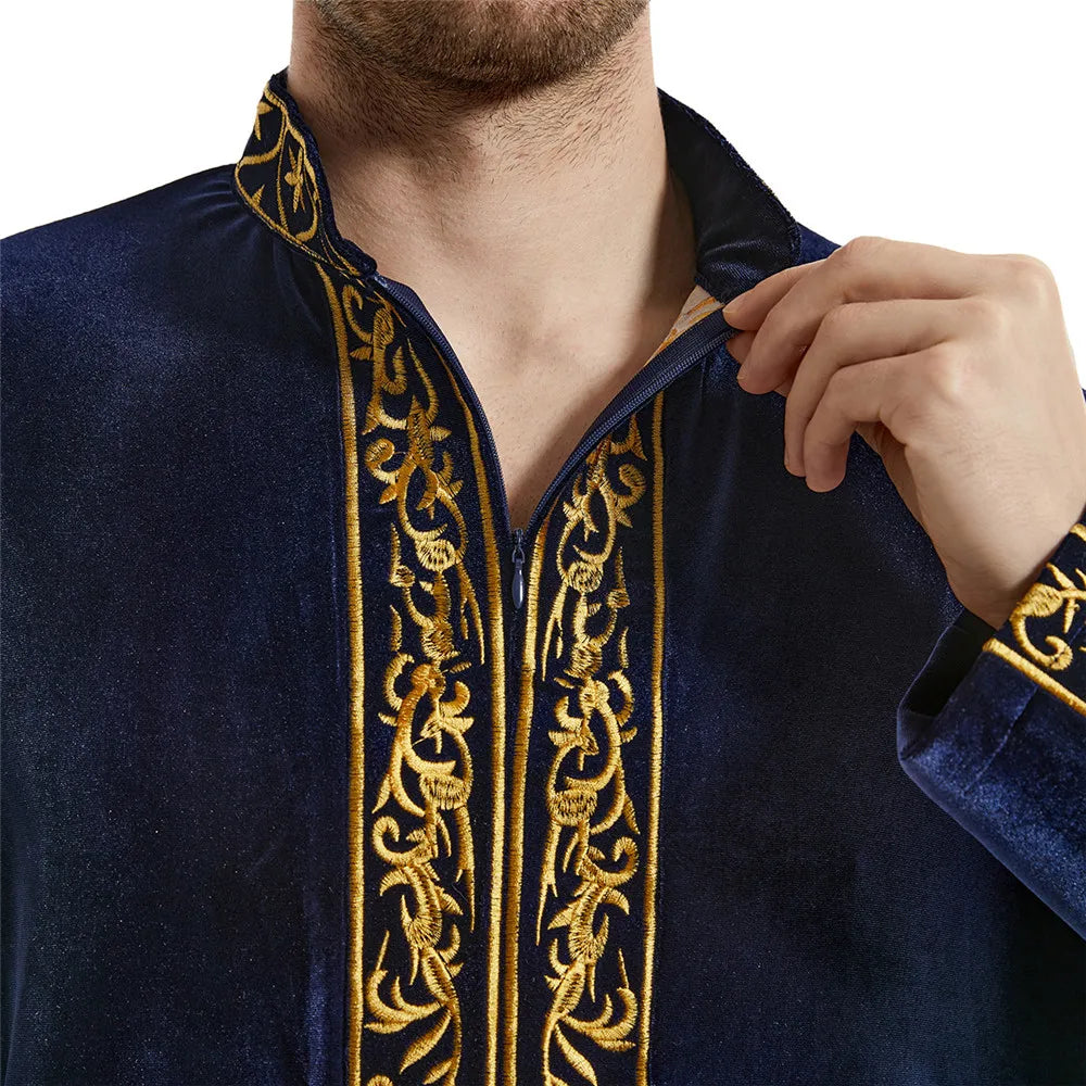 Ramadan Muslim Men Velvet Jubba Thobe Warm Kaftan Islam Clothing Eid Saudi Arabic Robe Thoub Thawb Dubai Abaya Dress Gown Abayas