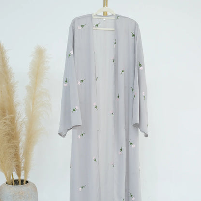 Flower Open Abaya Kimono Embroidery Muslim Abayas for Women Dubai Luxury Turkey Kaftan Hijab Robe Ramadan Eid Islamic Clothing