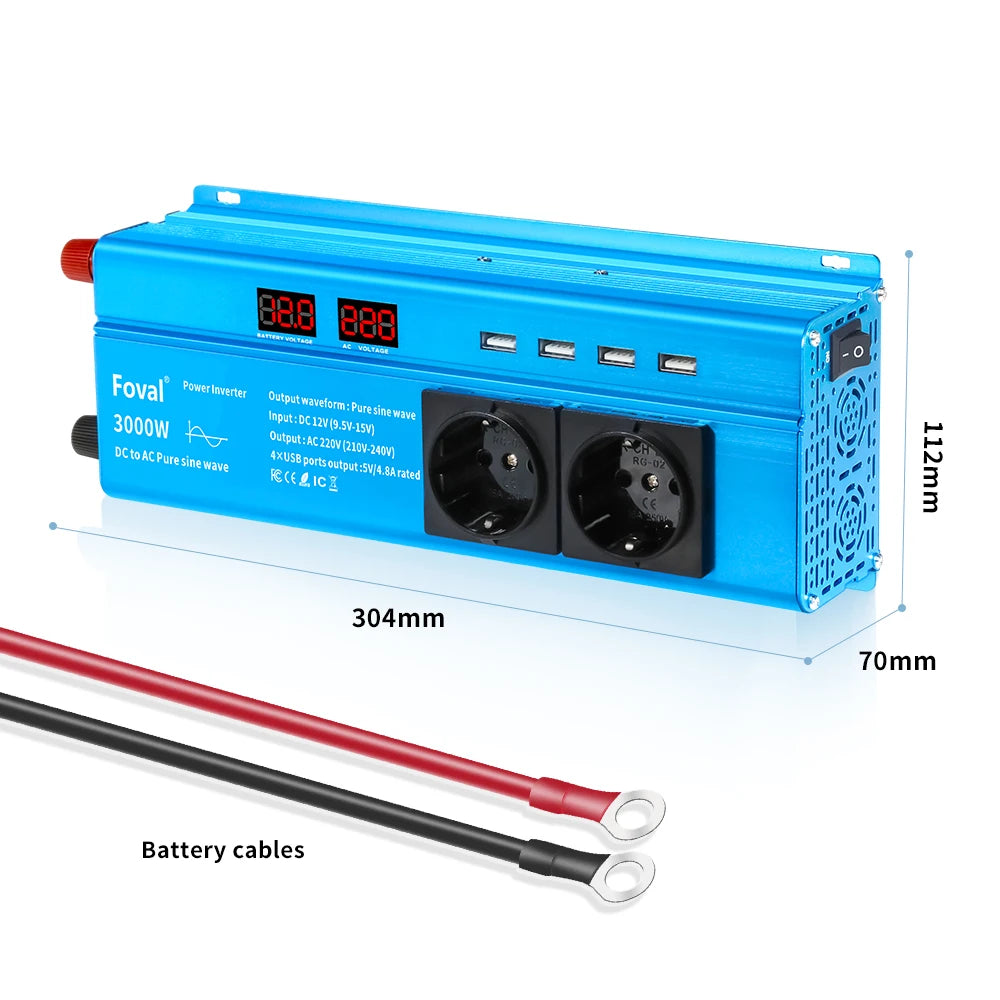 Pure Sine Wave 1000W 1500W 2200W 2600W DC 12V To AC 220V Car Power Inverter Adapter Converter With 3.1A Dual USB EU/Universal