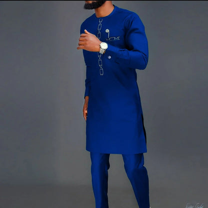 African Clothes For Men Nigerian Traditional Outfit New 2Pc Elegant Wedding Suit Set Luxury Muslim Agbada Islamic Men's Clothing