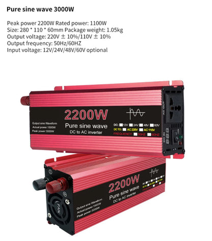Pure Sine Wave Inverter DC 12V/24V To AC 110V/220V 1000W 1600W 2000W 2200W Portable Power Bank Converter Solar Inverter