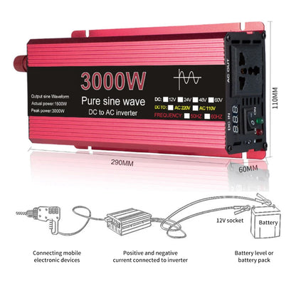 Pure Sine Wave Inverter DC 12V/24V To AC 110V/220V 1000W 1600W 2000W 2200W Portable Power Bank Converter Solar Inverter
