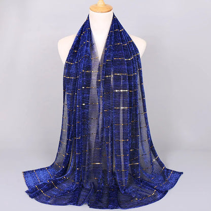 Glitter Women Gold Silk With Pearls Muslim Hijab Shawls And Wraps Islamic Turban Female Foulard Soft Thin Hijabs Head Scarf