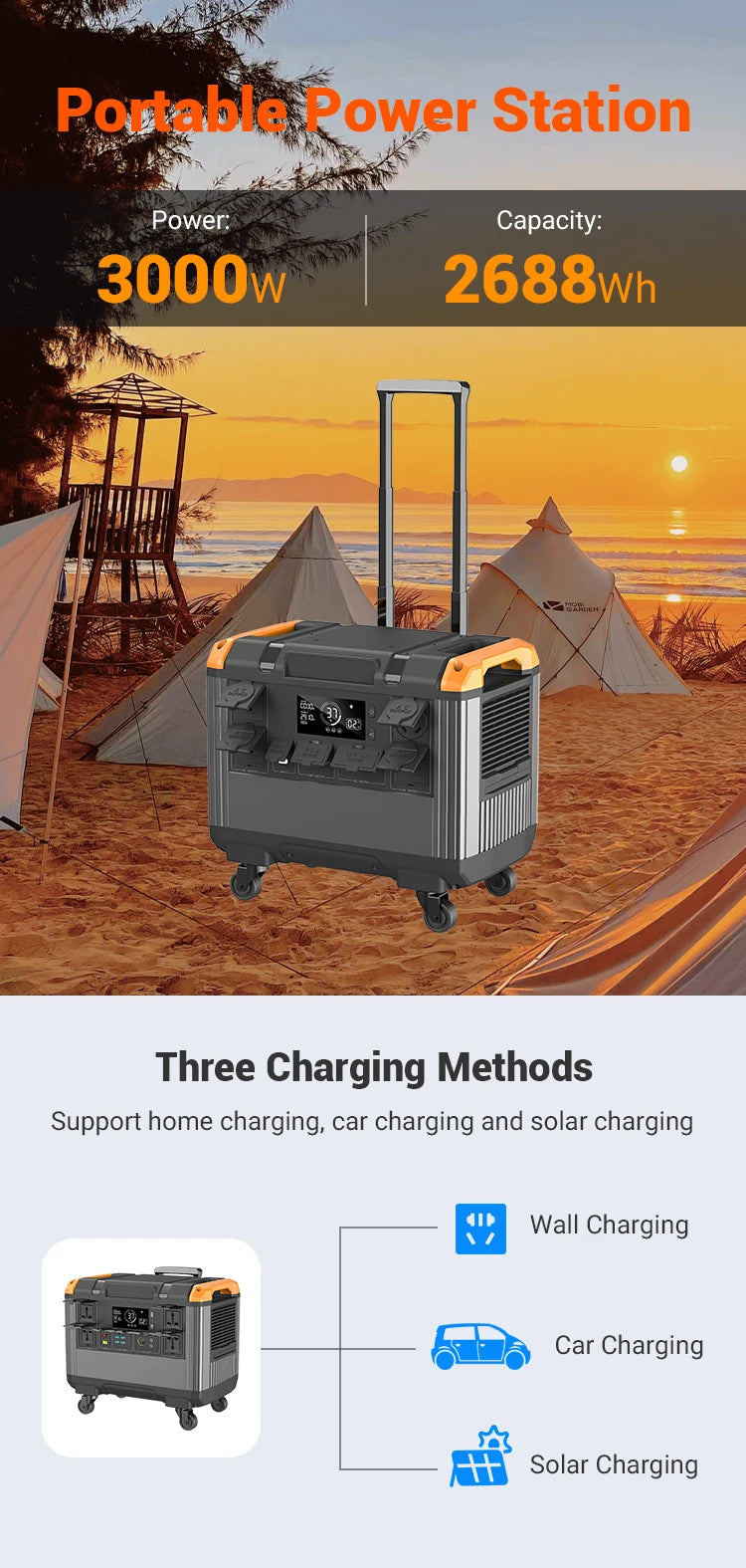 Power Stations 3000W 2688Wh Support Outdoor Camping Solar Generator Ac Home Generator 2000W 1000W Lifepo4 Battery UPS Function
