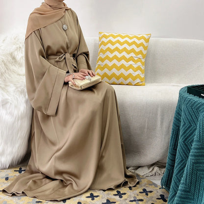Plain Satin Abaya Dress for Muslim Women, Side Pockets Wide Sleeves, Dubai Turkish Hijabi Islamic Clothing, Modest Robe, Ramadan