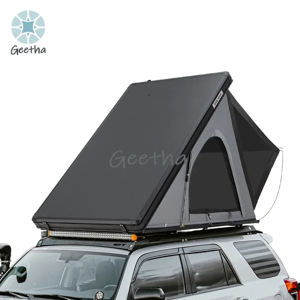 For SAN HIMA Waterproof Slimline Aluminum Pop-Up Roof Tent Car Rooftop Tent Hardshell In-built Led Light Bar For 4x4 4WD Camping