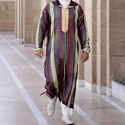 New 2025 Men Arab Muslim Fashion Islamic Clothing Men Embroidered Jubba Thobes Homme Moroccan Kaftan Eid Prayer Long Robe Dress