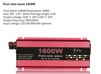 Pure Sine Wave Inverter DC 12V/24V To AC 110V/220V 1000W 1600W 2000W 2200W Portable Power Bank Converter Solar Inverter