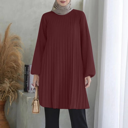 Fashion Women Long Sleeve Pleated Tops ZANZEA Autumn Muslim Blouse Long Shirt Ramadan Abaya Turkey Kaftan Solid IsIamic Clothing