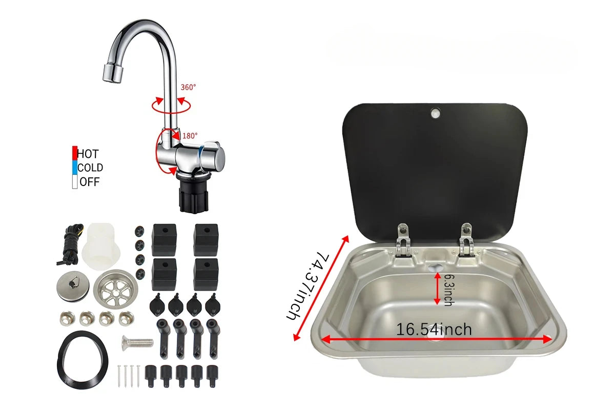 Caravan Camping Stainless Steel Hand Wash Basin with Tempered Glass Lid Camping Accessories Caravan Stainless Steel Lidded Sinks