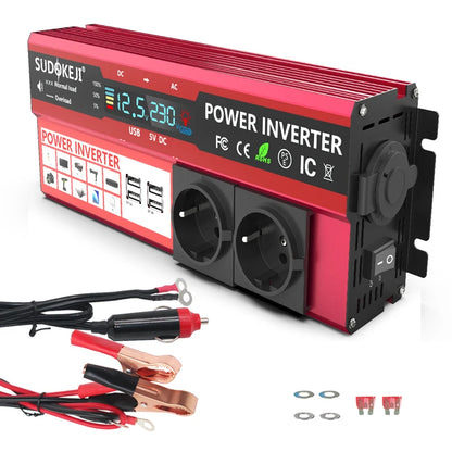 12V To 220V 4000W Power Inverter LCD Display EU Socket Solar Inverter Dual USB Fast Charging for Phone Laptops Car