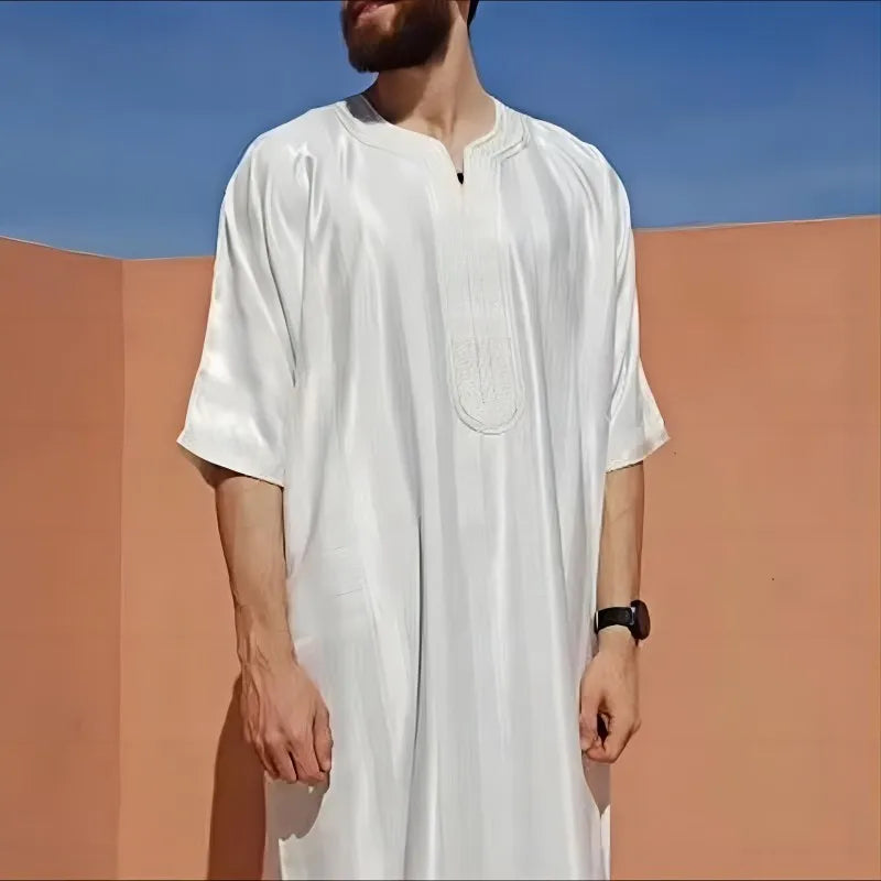 ElzEy Men's Long Sleeve Muslim Abaya Lslamic Dress Middle Eastern Saudi Clothing Moroccan Man Thobe Jubba Kandora Djellaba