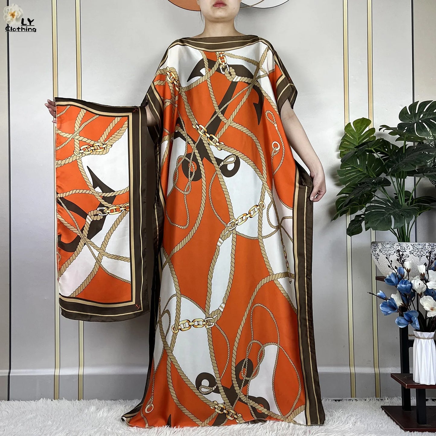 Muslim Abayas For Women 2023 New Fashion Printed Silk Soft Loose Femme Elegant Robe African Maxi Party Dresses With Belt Turban