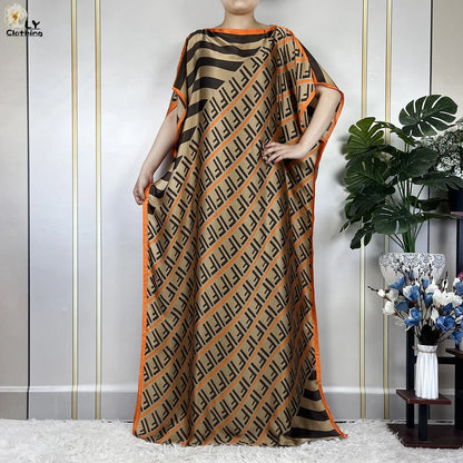 Muslim Abayas For Women 2023 New Fashion Printed Silk Soft Loose Femme Elegant Robe African Maxi Party Dresses With Belt Turban