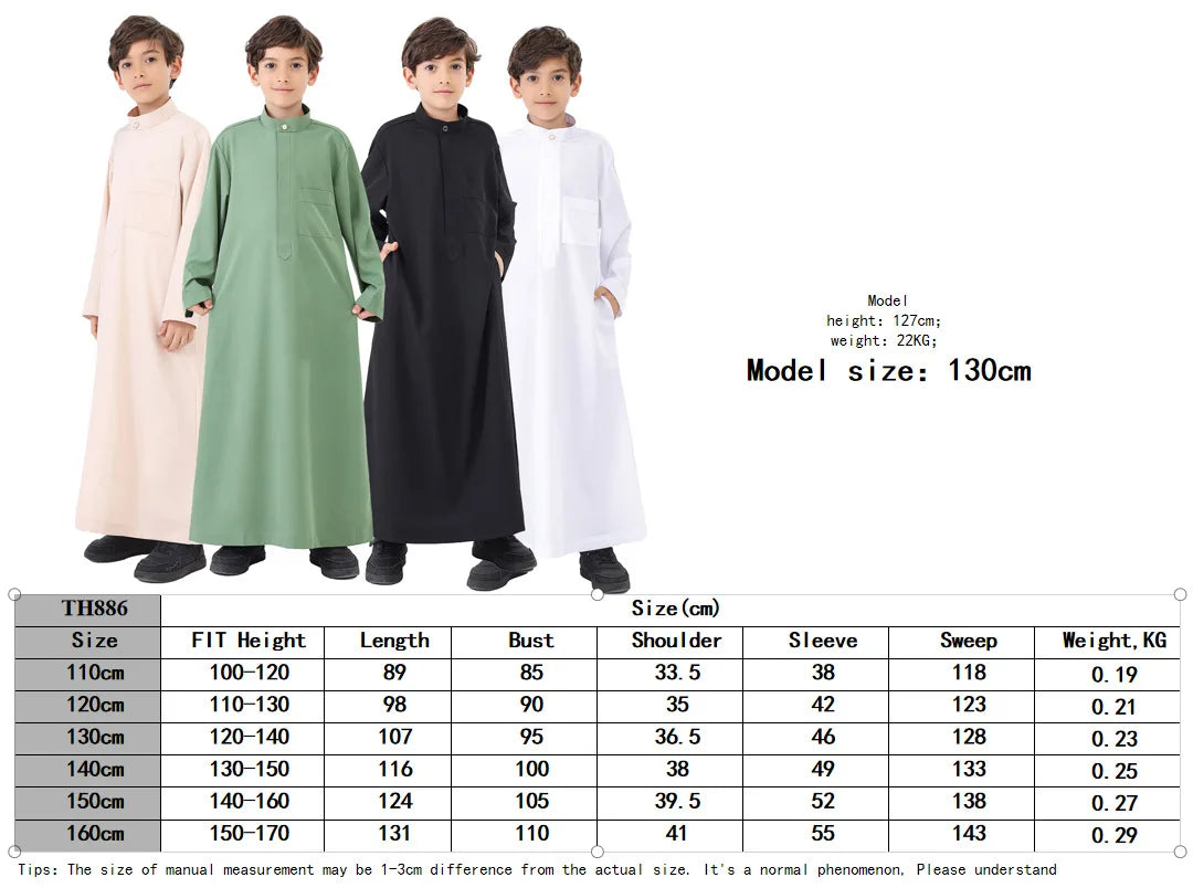 Muslim Saudi Kids Boys Dishdasha Long Sleeve Robe Thobe Dubai Islamic Abaya Middle East Arab Clothing Child Dress Kaftan Caftans