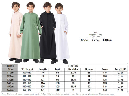 Muslim Saudi Kids Boys Dishdasha Long Sleeve Robe Thobe Dubai Islamic Abaya Middle East Arab Clothing Child Dress Kaftan Caftans