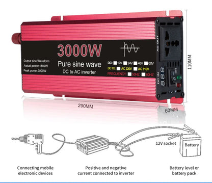 Pure Sine Wave Inverter DC 12V/24V To AC 110V/220V 1000W 1600W 2000W 2200W Portable Power Bank Converter Solar Inverter
