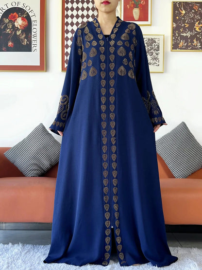2024 Women Party Dress Chiffon Open Abaya Golden Stones Muslim Women Dress Islamic Clothing Cardigan Abaya Women Muslim Dress