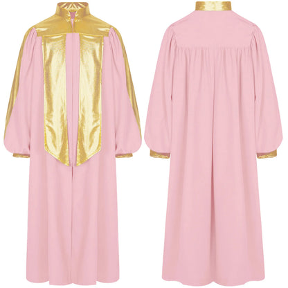 Deluxe Choir Robe For Church Boys Girls Long Sleeve Metallic Contrast Zipper Worship Dance Stained Glass Robe Muslim Arabic Thob