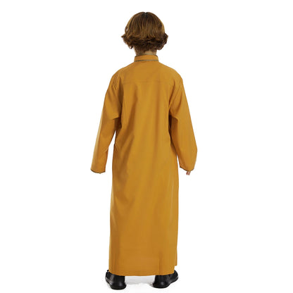 Saudi Dubai Turkey Front Zipper Abayas For Kids Boys Muslim Clothing Children Jubba Thobe Kaftan Full Cover Robe Dress TH882
