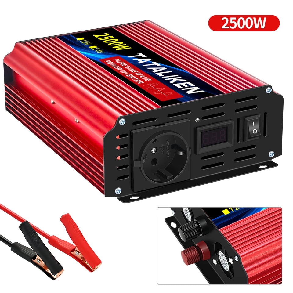 1600W/2200W/3000W/4000W  Pure Sine Wave Inverter DC 12V/24V to AC 220V 50hz Power Inverter Charger Converter Adapter EU Socket